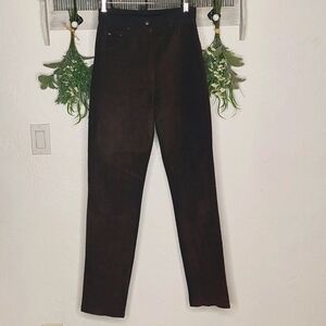Vintage brown suede spandex women's straight leg pants size small mitchie's
